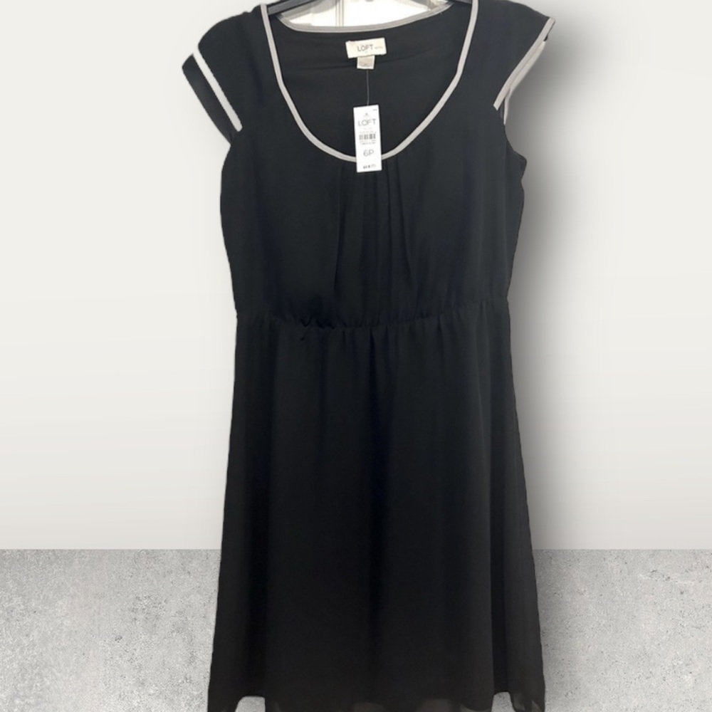 LOFT Black Dress with White Trim